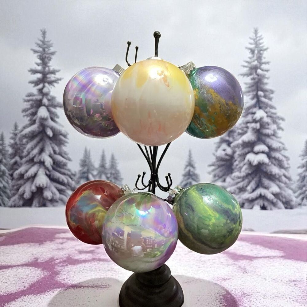 Large Fluid Art Christmas Balls Hand Painted